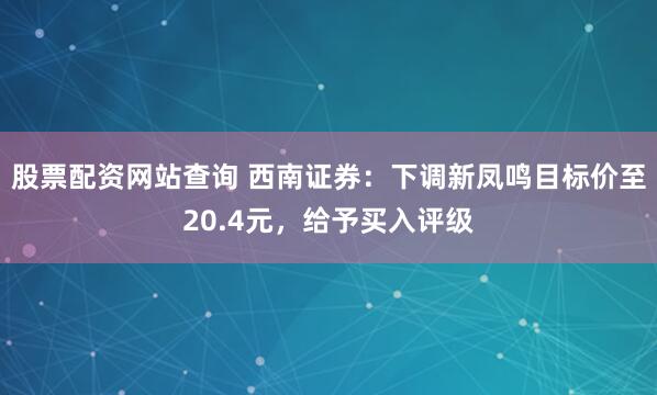 股票配资网站查询 西南证券：下调新凤鸣目标价至20.4元，给予买入评级